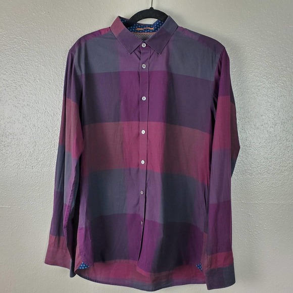 Ted Baker Purple Color Block Button Front Shirt L - Picture 1 of 7